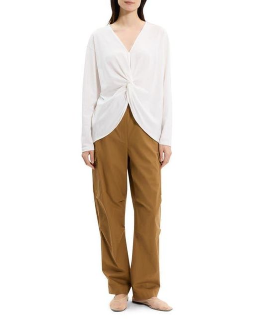 Theory White Relaxed Twist Front Organic Pima Cotton Top