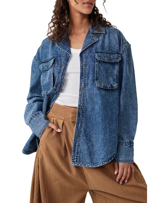 Free People Izzie Denim Cargo Jacket in Blue | Lyst