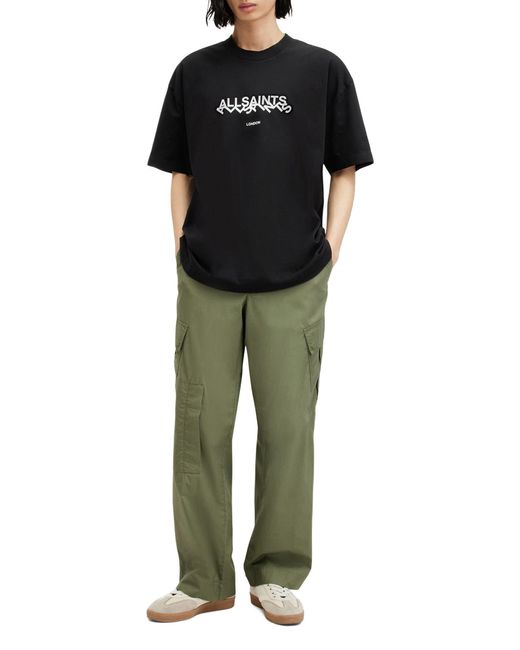 AllSaints Black Slanted Logo Graphic T-shirt for men