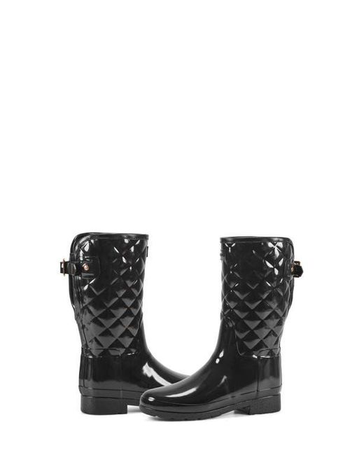 Hunter Black Refined High Gloss Quilted Short Waterproof Rain Boot