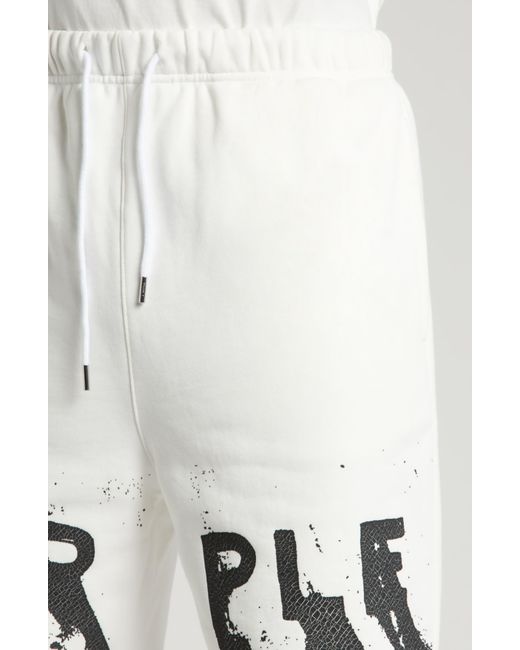 Purple Brand White Logo Cotton Graphic Fleece Sweat Shorts for men