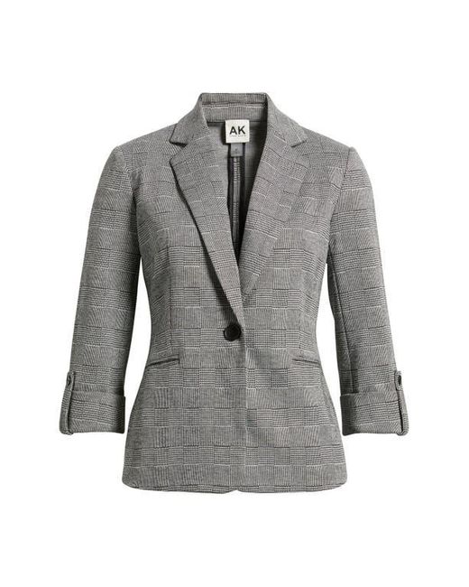 Anne Klein Gray Windowpane Plaid Roll-Tab Sleeve Jacket
