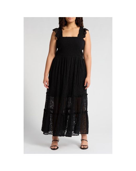 MELLODAY Women's Black Lace Smocked Maxi Dress
