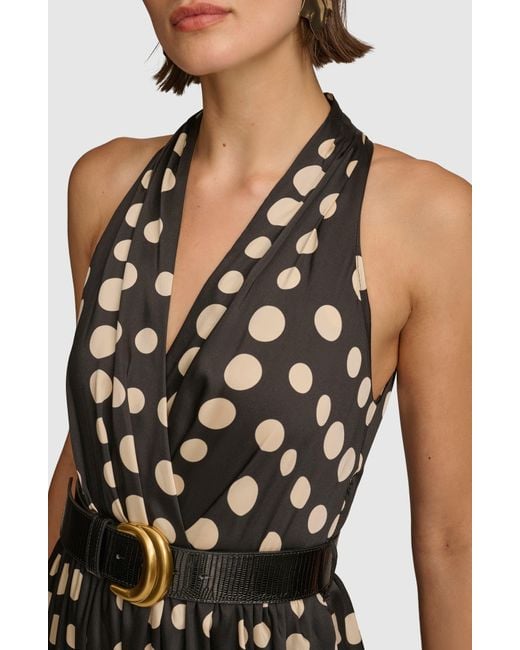 Donna Karan Black Polka Dot Belted Midi Dress