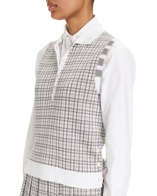 Thom Browne White 4-bar Small Check Silk & Cotton Polo Sweater Vest