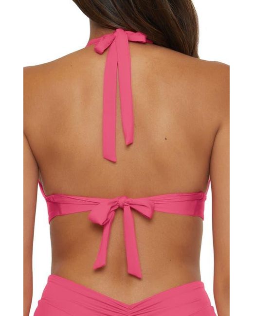 Becca Pink Shirred V-Wire Halter Bikini Top