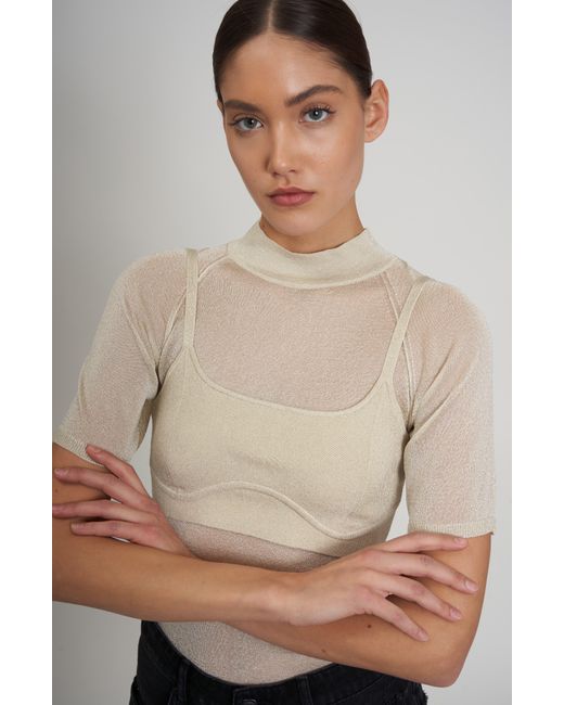Rebecca Minkoff White Leroy Sheer Metallic Bra & Top Sweater Set