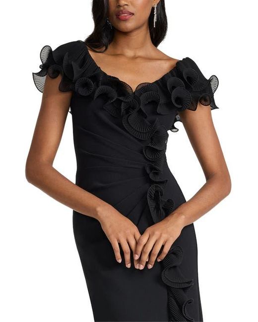Tadashi Shoji Black Pleated Ruffle Gown