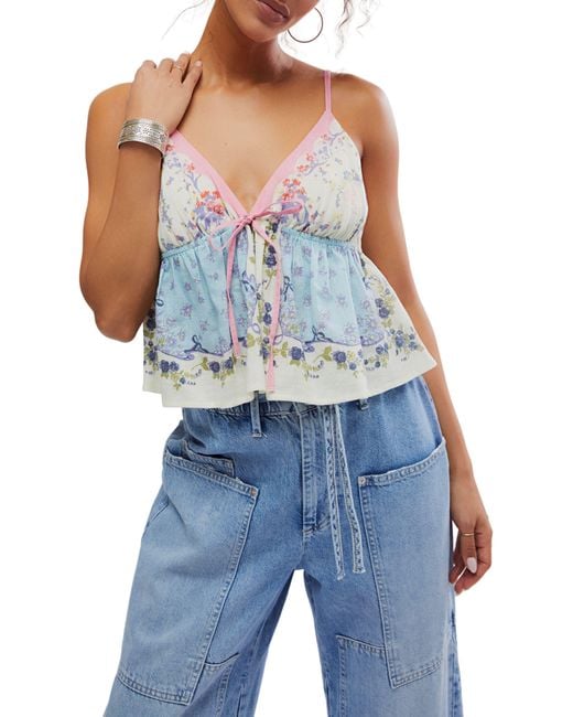 Free People Blue Double Date Floral Camisole