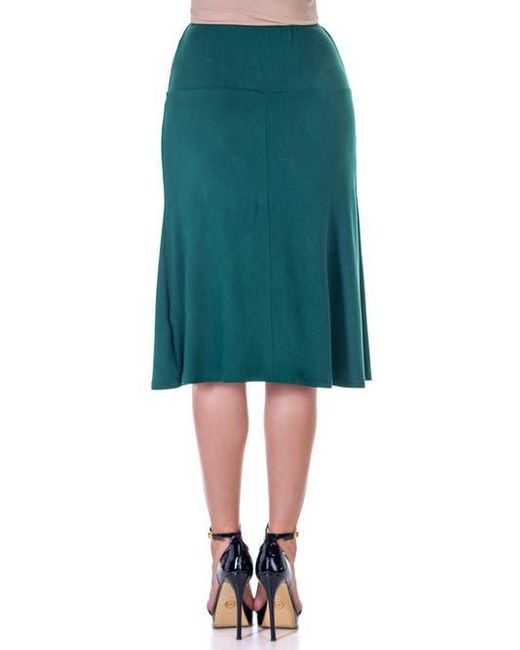 24seven Comfort Apparel Green A-Line Elastic Waist Knee Length Skirt