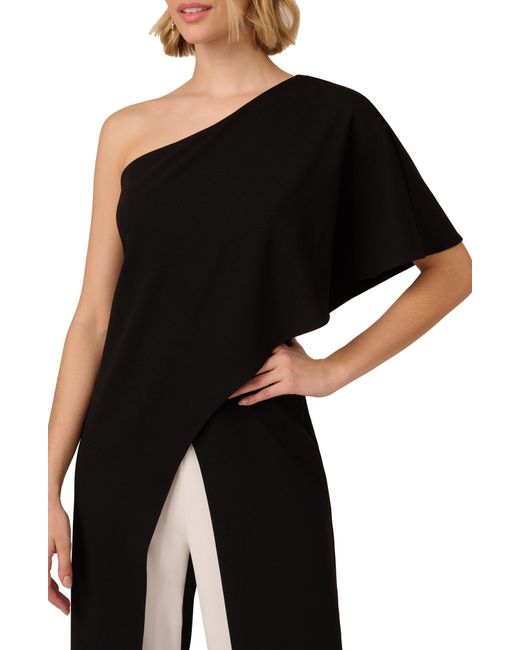 Adrianna Papell Black One-shoulder Crepe Overlay Jumpsuit