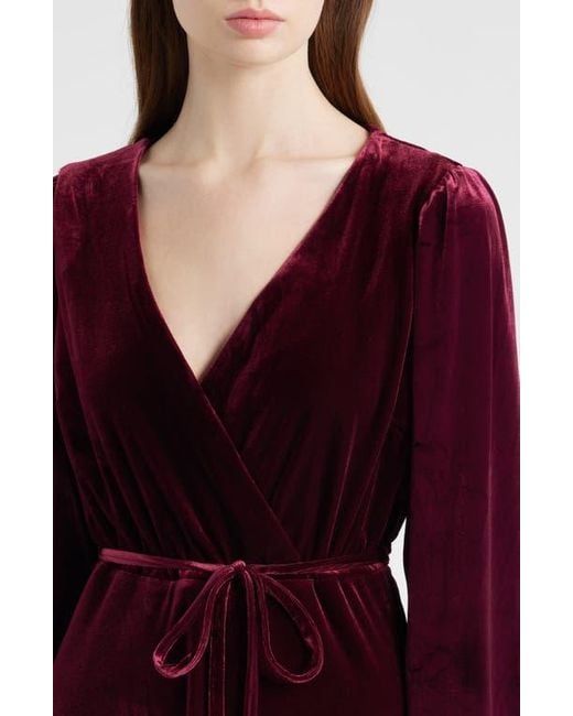 halogen long sleeve wrap dress Halogen Wrap Front Long Sleeve Velvet Maxi Dress in Red