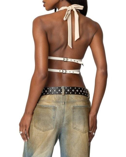 Edikted Red Studded Split Front Open Back Halter Top
