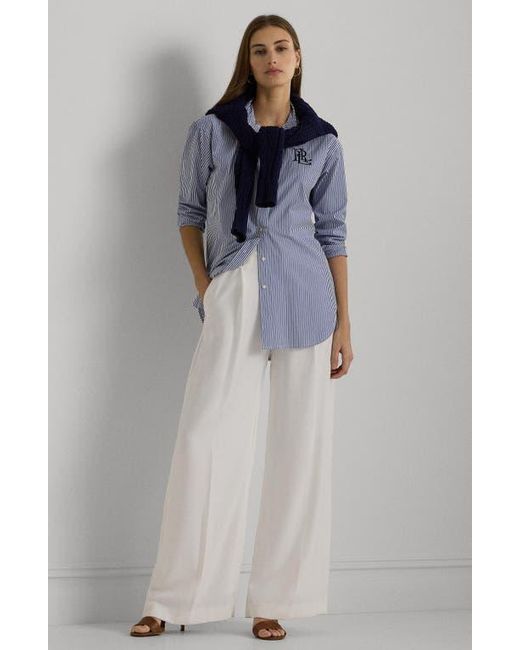 Ralph Lauren Blue Relaxed Fit Striped Stretch Cotton Shirt