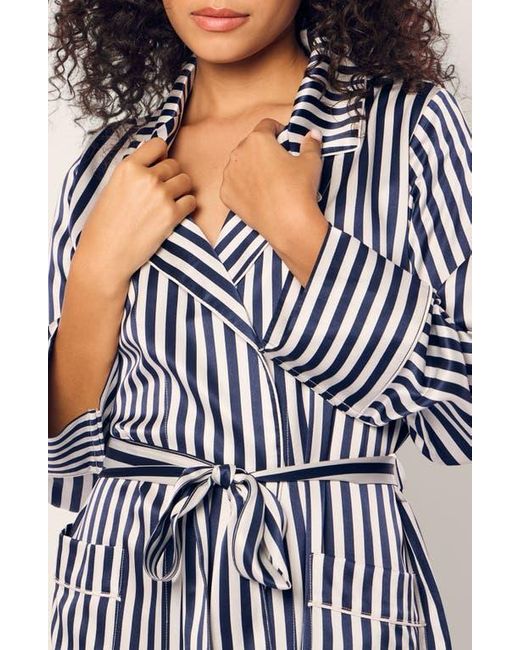 Petite Plume Blue Bengal Stripe Silk Robe