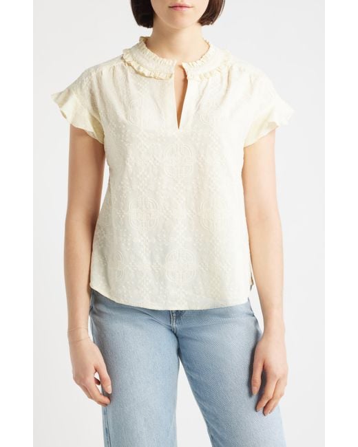 Wit & Wisdom White Embroidered Split Neck Top