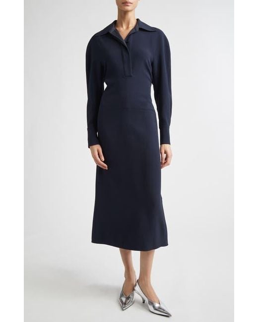 Victoria Beckham Blue Long Sleeve Polo Midi Dress