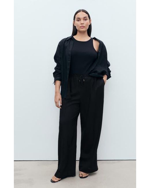 Mango Black Drawstring Waist Linen Blend Pants