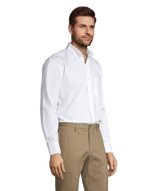 Lands' End White School Uniform Tailored Fit No Iron Solid Supima Cotton Pinpoint Buttondown Collar Dress Shirt for men