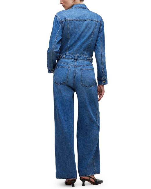 Madewell Blue Long Sleeve Wide Leg Denim Coverall Jumpsuit