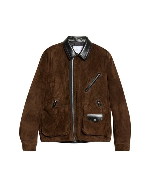 Sacai Brown Suede Bomber Jacket for men