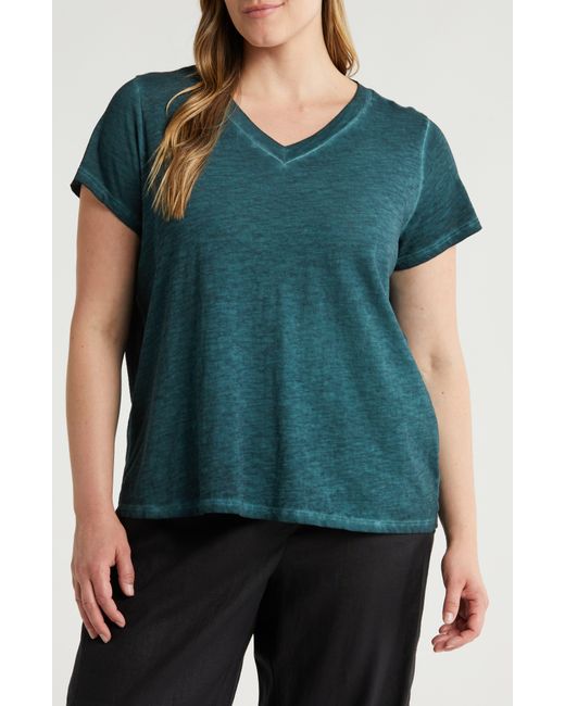 Eileen Fisher Green Organic Cotton V-neck T-shirt