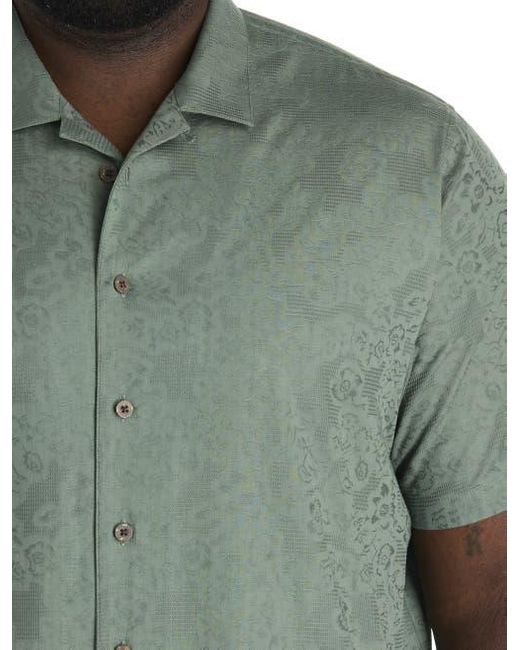 Oak Hill by DXL Green Big & Tall Solid Camp Shirt for men