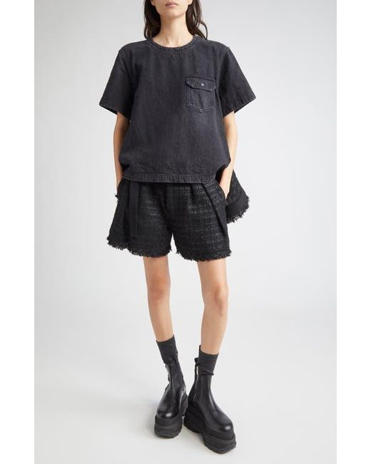 Sacai Mixed Media Denim & Tweed Top in Black | Lyst