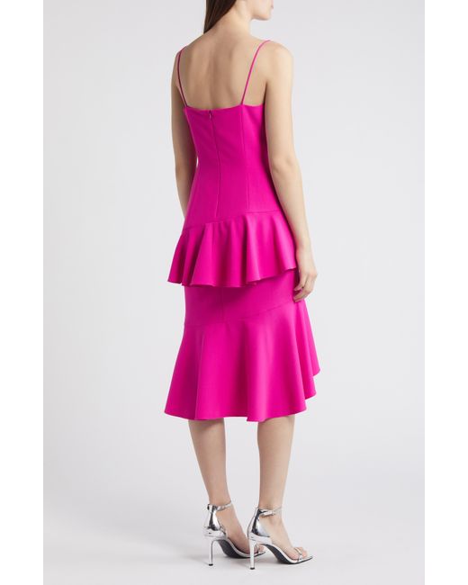 Black Halo Pink Barbados Tiered Ruffle Midi Dress
