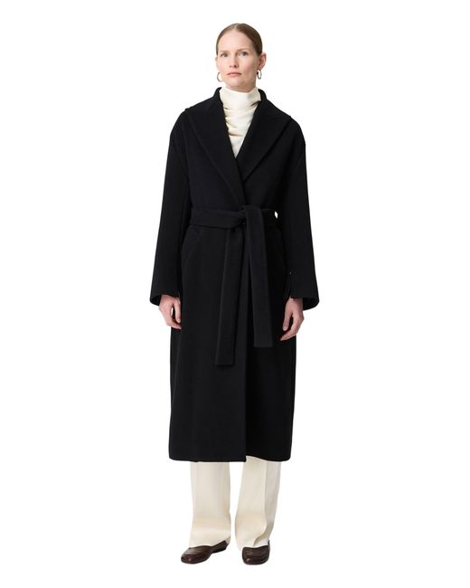 Another Tomorrow Black Double Breasted Wrap Coat