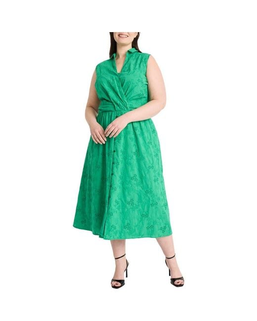 Maggy London Green Eyelet Front Wrap Sleeveless Maxi Dress