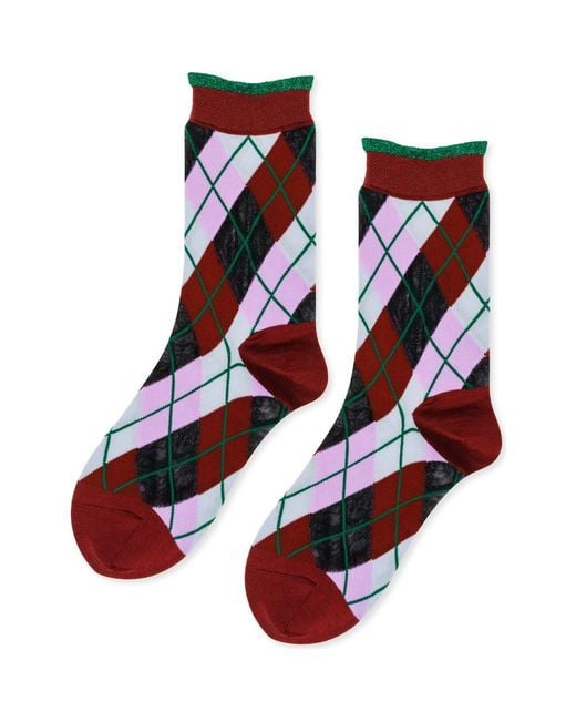 Hansel From Basel Red Argyle Crew Socks
