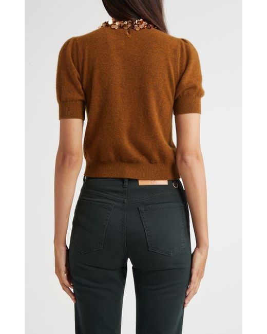 Ulla Johnson Black Crystal Collar Short Sleeve Cashmere Sweater