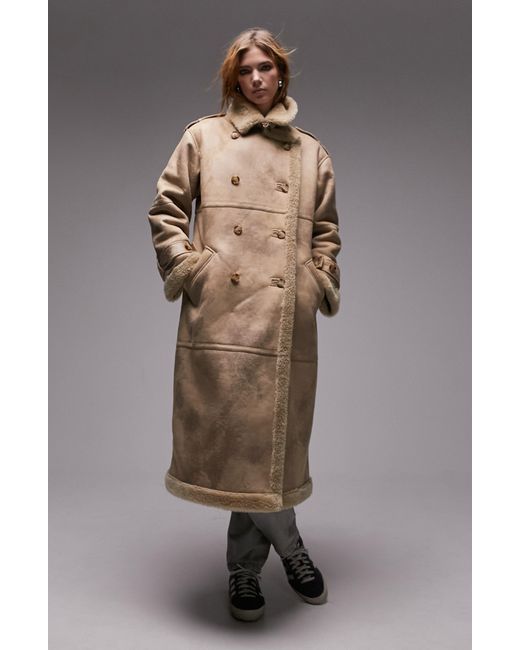 Oversize Double Breasted Faux Shearling Coat in Natural Lyst