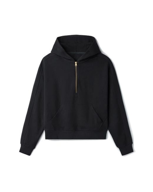 Rhone Black Signature Cotton Blend Rib Half Zip Hoodie