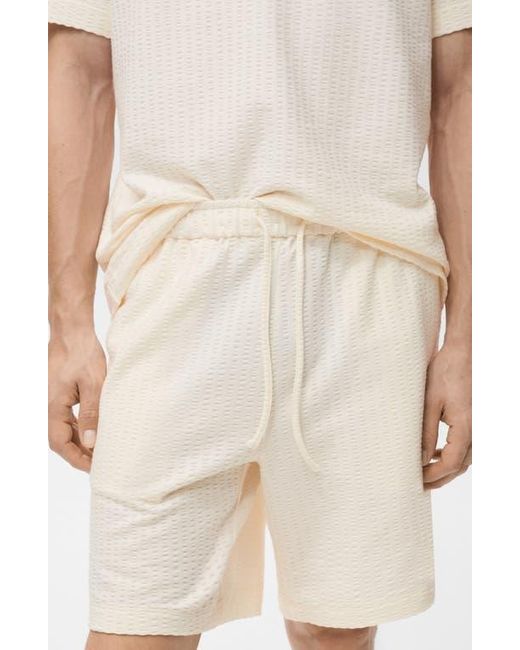 Mango Natural Drawstring Seersucker Shorts for men