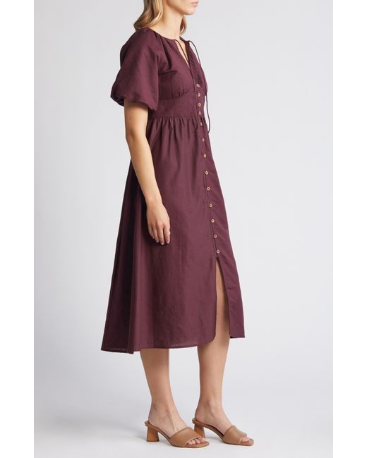 Nobody's Child Purple Isabella Button Front Linen & Organic Cotton Maxi Dress