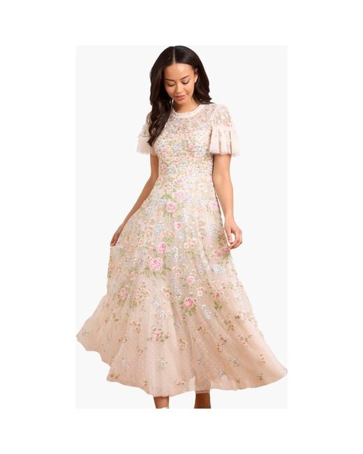 Needle & Thread Pink Antoinettes Floral Round Neck Midi Gown