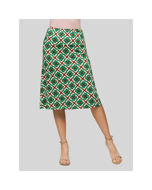 24seven Comfort Apparel Green Geometric Print Comfortable Elastic Waist Knee Length Skirt