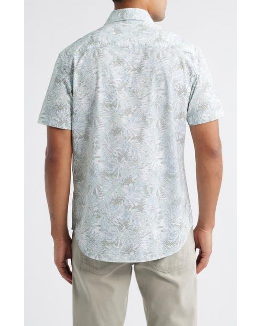 Bugatchi Blue Miles Ooohcotton Abstract Print Short Sleeve Button-Up Shirt for men