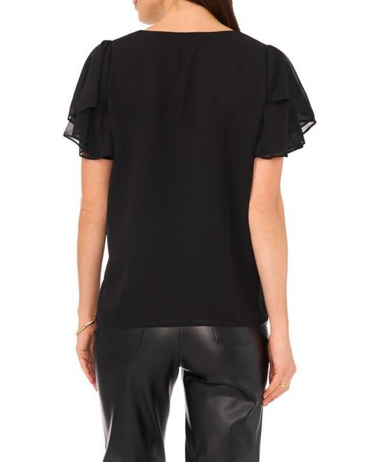 Vince Camuto Black V-Neck Tulip Sleeve Chiffon Top