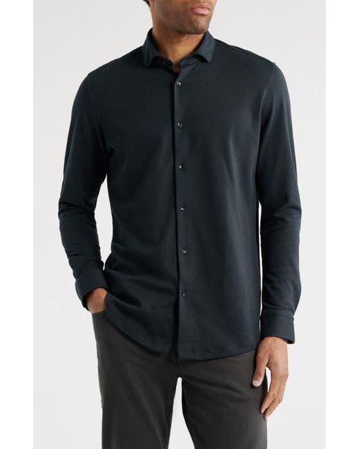 Stone Rose Black Solid Performance Piqué Button-Up Shirt for men
