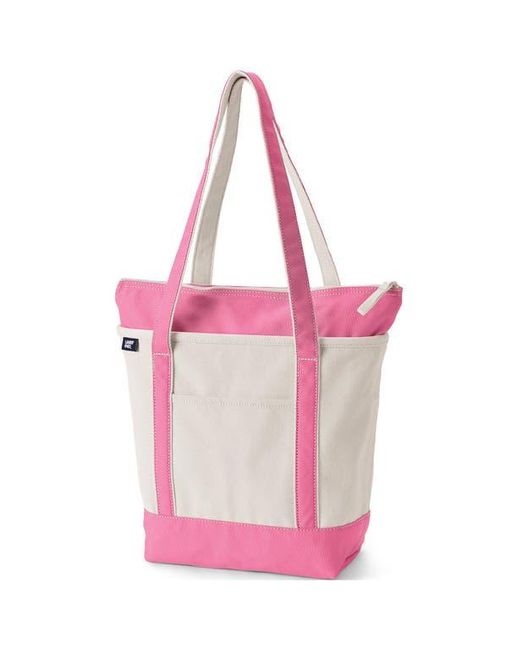 Lands' End Pink Zip Top Long Handle Canvas Tote Bag