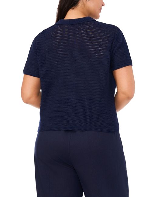 Halogen® Blue Halogen(r) Open Stitch Button-up Sweater
