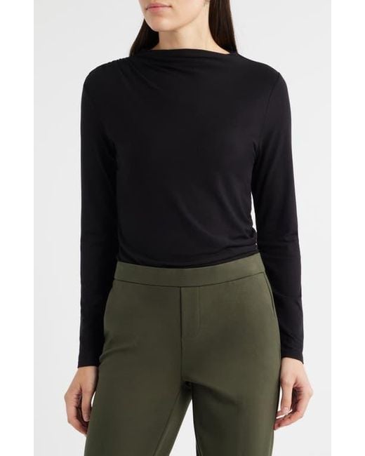 Liverpool Los Angeles Black Long Sleeve Ruched Knit Top