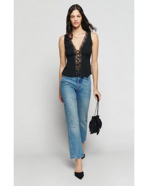 Reformation Blue Cristina Floral Sleeveless Blouse