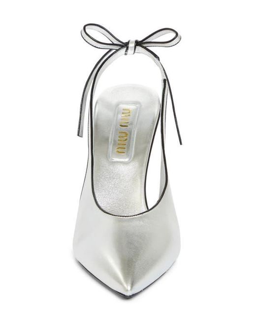 MIUMIU 26S POINTED TOE PUMPS 55MM IN WHITE CALFSKIN WITH BOW main image 1