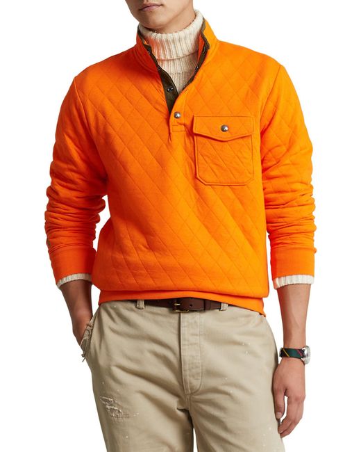 Polo Ralph Lauren Quilted Double Knit Quarter Snap Pullover in Orange