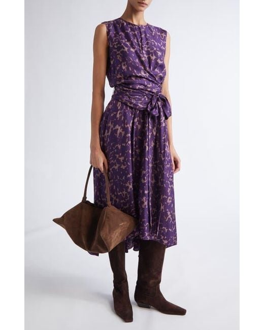 Altuzarra Purple Penny Print Silk High-Low Maxi Dress