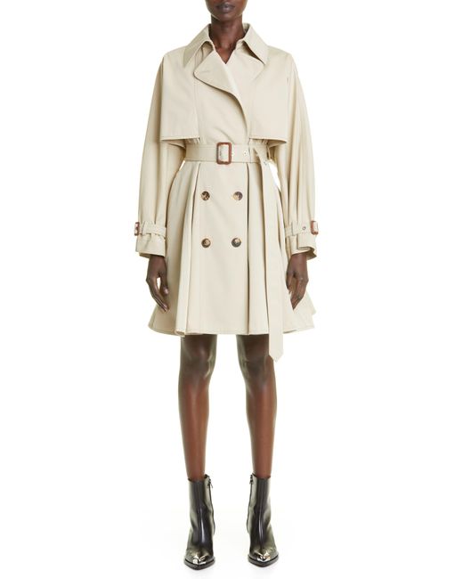 Alexander McQueen Belted A-line Trench Coat in Natural | Lyst